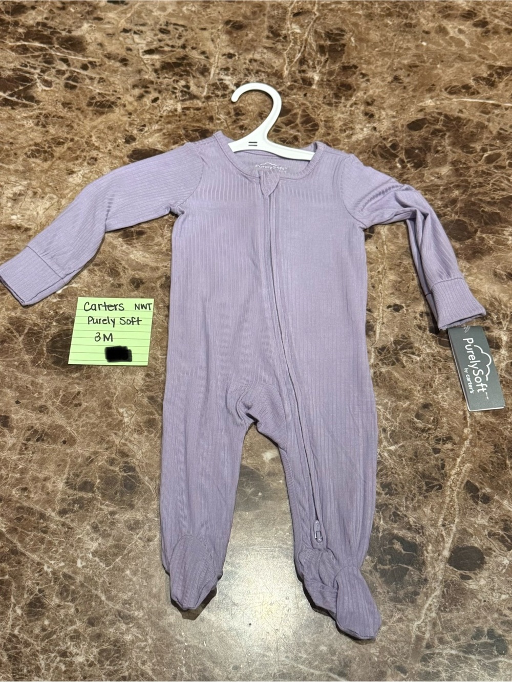 Carter's Lavender Purely Soft Ribbed Footie (x2) + headbands (x2) NWT